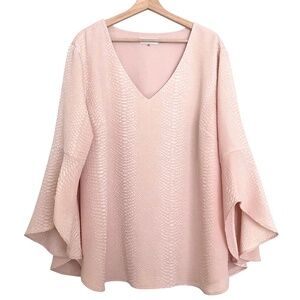 CALVIN KLEIN Bell Sleeve Tunic Top Pink Flouncy Snake Reptile Textured Print